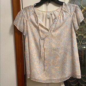 Joie Light Blue peach and Cream Floral Blouse with flecks of silver